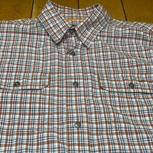 Orvis Button Down Shirt Active Fit Orange/Blue Plaid Medium